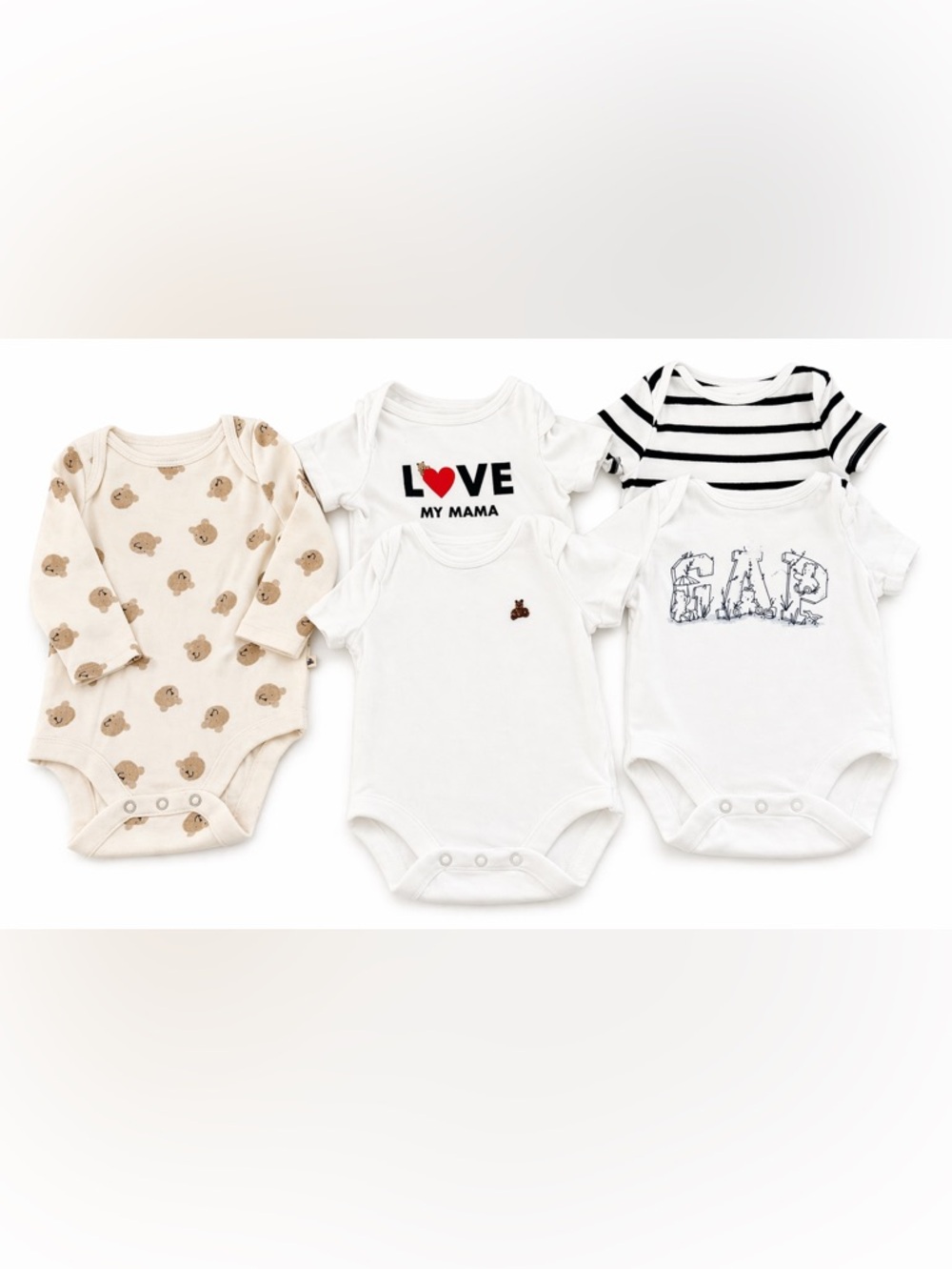 Baby Gap Onesie Bundle – 5 Piece Neutral Set (0–3 Months)